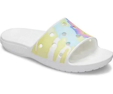 Crocs Unisex TieDye Graphic Slides - White / Multi