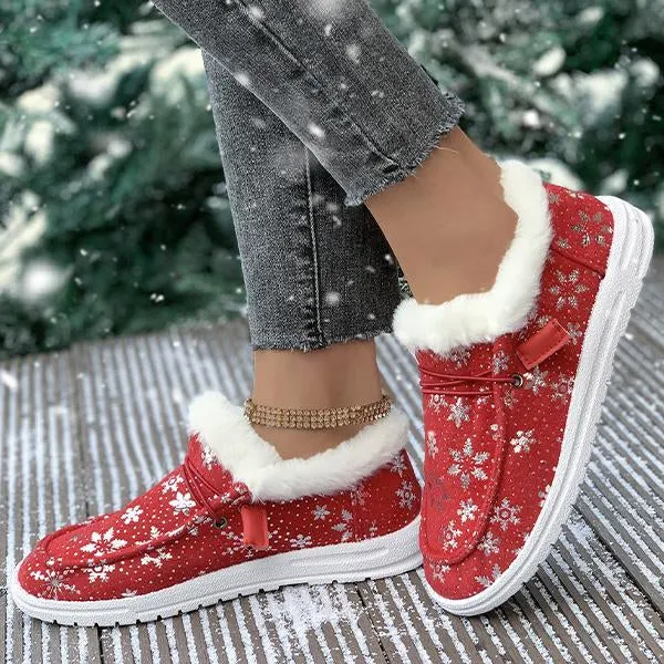 Women's Christmas Snowflake Plush Flat Cotton Shoes 28822227S